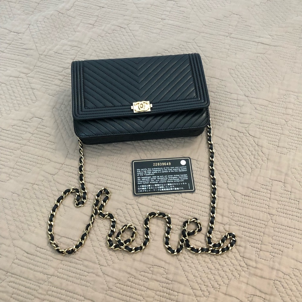 Chanel Lambskin Chevron Boy WOC wallet on chain black gold tone hardware - Picture 3 of 15